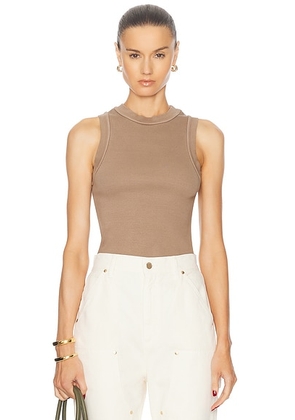 RENGGLI High Neck Tank Top in Oatmeal - Brown. Size XL (also in L).