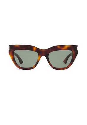 Saint Laurent Cat Eye Sunglasses in Havana & Green - Brown. Size all.
