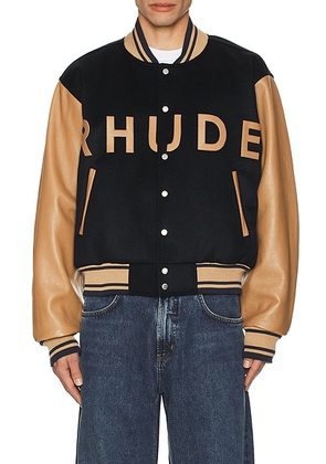 Rhude Logo Varsity Jacket in Navy & Camel - Blue. Size L (also in ).