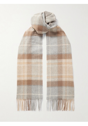 Johnstons of Elgin - Fringed Checked Cashmere Scarf - Neutrals - One size