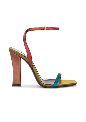 Saint Laurent Ankle Strap Sandal in Silk Duck Blue & Dark Rust - Rust,Blue. Size 37.5 (also in 39, 40).