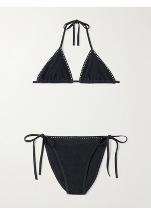 Hunza G - Gina Swarovski Crystal-embellished Seersucker Bikini - Black - One size