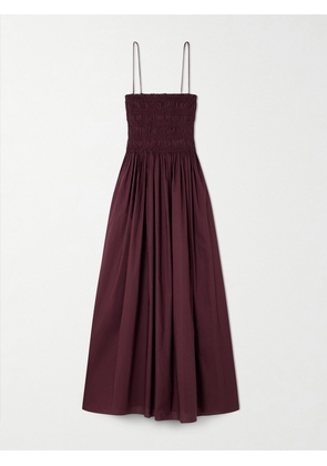 Matteau - Shirred Organic Cotton Midi Dress - Burgundy - 1,2,3,4,5