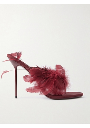 Paris Texas - Lidia Feather-trimmed Leather Mules - Burgundy - IT36,IT36.5,IT37,IT37.5,IT38,IT38.5,IT39,IT39.5,IT40,IT40.5,IT41,IT41.5,IT42