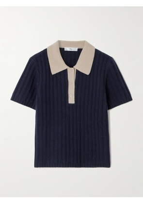 FRAME - Two-tone Ribbed Cashmere Polo Shirt - Blue - x small,small,medium,large,x large