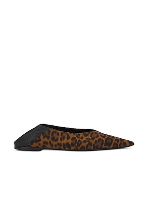 Saint Laurent Carolyn Flat Slipper in Manto Naturale & Nero - Brown. Size 37 (also in 36, 37.5, 40).