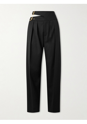 Chloé - Buckled Cutout Grain De Poudre Wool Tapered Pants - Black - FR 34,FR 36,FR 38,FR 40,FR 42,FR 44