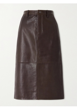 FRAME - Paneled Leather Midi Skirt - Brown - 24,25,26,27,28,29