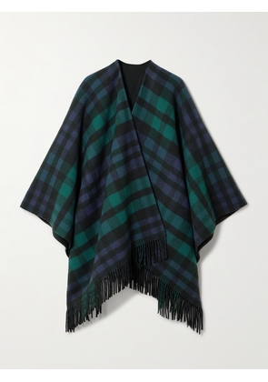 Johnstons of Elgin - Reversible Fringed Checked Wool Cape - Black - One size