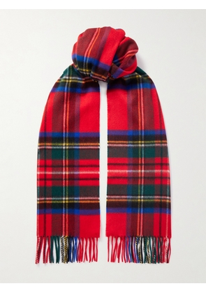 Johnstons of Elgin - Fringed Checked Cashmere Scarf - Red - One size