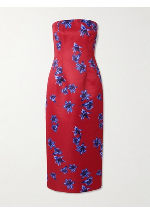 Emilia Wickstead - Leila Strapless Floral-print Faille Midi Dress - Red - UK 4,UK 6,UK 8,UK 10,UK 12,UK 14,UK 16