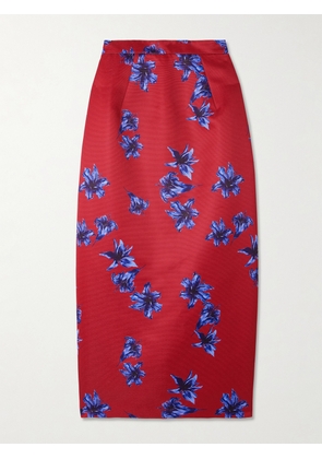 Emilia Wickstead - Lorelei Floral-print Faille Midi Skirt - Red - UK 4,UK 6,UK 8,UK 10,UK 12,UK 14,UK 16,UK 18
