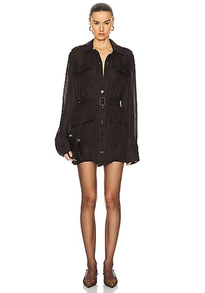 Saint Laurent Chiffon Shirt Dress in Chocolat - Chocolate. Size 40 (also in 38).
