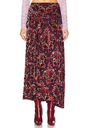 RABANNE Velour Skirt in Jacquard Tapestry & Navy - Red. Size 36 (also in 34, 38).