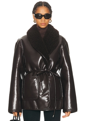 L'Academie by Marianna Neriah Reversible Faux Leather Jacket in Chocolate Brown - Chocolate. Size L (also in M, S, XL, XS, XXS).