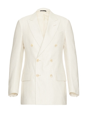 TOM FORD Silk Cotton Cannete Atticus Double Breasted Jacket in Ivory - Ivory. Size 46 (also in 50, 52, 54).