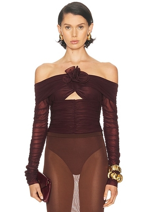 MARIANNA SENCHINA Flower Bloom Bodysuit in Mulberry - Burgundy. Size S (also in L, M).