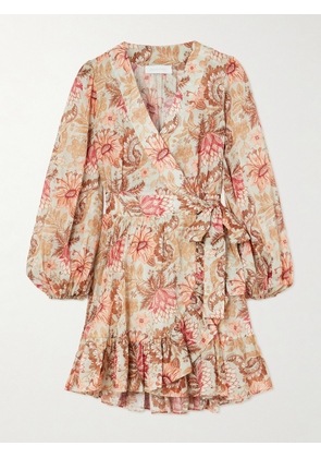 Zimmermann - Daylight Ruffled Printed Cotton Mini Wrap Dress - Pink - 00,1,2,3,4