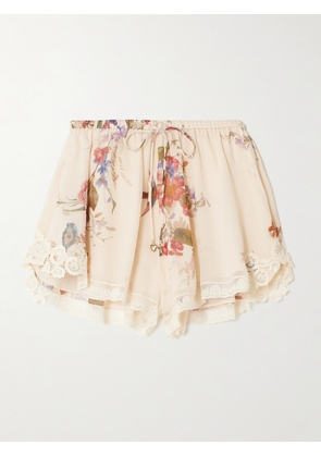 Zimmermann - Patience Lace-trimmed Floral-print Cotton And Silk-blend Shorts - Ivory - 00,1,2,3,4