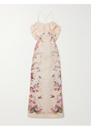 Zimmermann - Patience Ruffled Printed Linen Midi Dress - Cream - 00,1,2,3,4