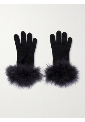 Valentino Garavani - Feather-trimmed Wool Gloves - Black - S/M,L/XL