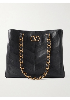 Valentino Garavani - Jean Chain-detailed Paneled Leather Tote - Black - One size