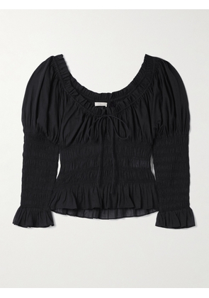 DÔEN - Baptisia Shirred Organic Cotton-voile Top - Black - xx small,x small,small,medium,large,x large,xx large