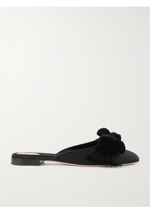 Valentino Garavani - Reinette Bow-embellished Velvet-trimmed Satin Mules - Black - IT35,IT36,IT36.5,IT37,IT37.5,IT38,IT38.5,IT39,IT39.5,IT40,IT40.5,IT41,IT42