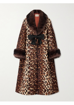 Valentino Garavani - Bow-embellished Shearling-trimmed Leopard-print Wool Coat - Animal print - IT36,IT38,IT40,IT42,IT44,IT46