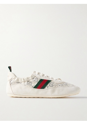 Gucci - Webbing And Leather-trimmed Embellished Mesh And Suede Sneakers - Off-white - IT37,IT38,IT39.5,IT37.5,IT39,IT40,IT38.5