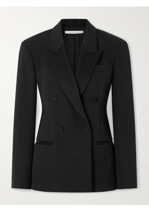 Another Tomorrow - Double-breasted Satin-trimmed Wool-blend Twill Blazer - Black - IT38,IT40,IT42,IT44