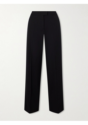 Another Tomorrow - Pleated Satin-trimmed Wool-blend Twill Wide-leg Pants - Black - IT36,IT38,IT40,IT42,IT44,IT46
