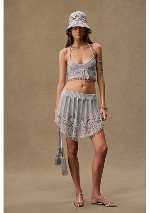 RABANNE for FWRD Lurex Crochet Mini Skirt in Silver - Metallic Silver. Size M (also in L, S, XL, XS).