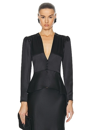 Saint Laurent Satin Long Sleeve Blouse in Noir - Black. Size 38 (also in 40, 42).