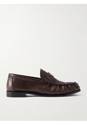 SAINT LAURENT - Le Loafer Logo-embellished Textured-leather Loafers - Brown - EU 38,EU 37,EU 38.5,EU 41,EU 36,EU 37.5,EU 39,EU 40,EU 39.5