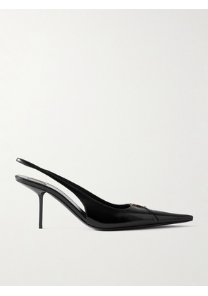 SAINT LAURENT - Babylone Embellished Glossed-leather Slingback Pumps - Black - EU 39.5,EU 39,EU 37.5,EU 40,EU 36,EU 38.5,EU 37,EU 41,EU 38