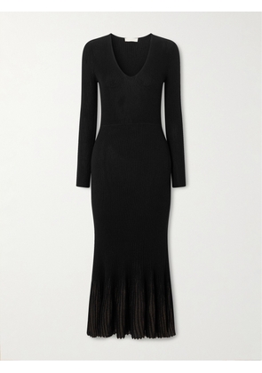Ulla Johnson - Zeda Pleated Metallic Ribbed-knit Midi Dress - Black - x small,small,medium,large,x large