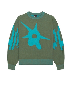 P.A.M. Perks and Mini Kuu Crew Neck Sweater in Green & Blue - Green. Size S (also in M, XL/1X).