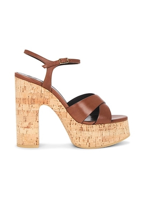 Saint Laurent Bianca Platform Sandal in Bruciato & Natural Cork - Brown. Size 41 (also in ).