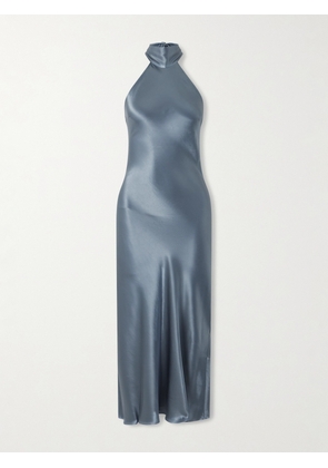 RIXO - Maura Satin Halterneck Midi Dress - Blue - UK 6,UK 8,UK 10,UK 12,UK 14,UK 16,UK 18