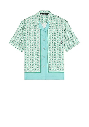 Palm Angels PA Diamonds Bowling Shirt in Green - Teal. Size 46 (also in ).