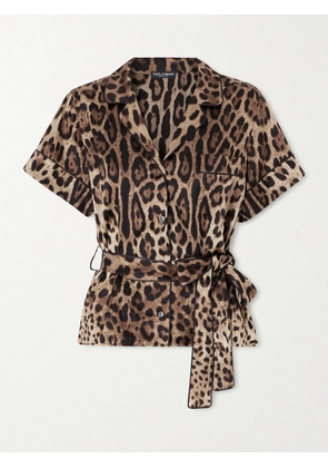 Dolce & Gabbana - Belted Piped Leopard Print Silk-blend Satin Shirt - Animal print - IT36,IT38,IT40,IT42,IT44,IT46
