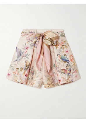 Zimmermann - Rebellion Tuck Tie-detailed Printed Silk And Cotton-blend Shorts - Cream - 00,1,2,3,4