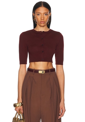Saint Laurent Cropped Cardigan in Bordeaux - Wine. Size M (also in L, XS).