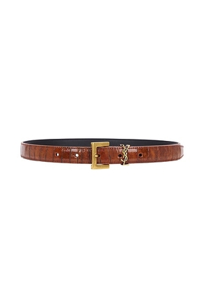 Saint Laurent Fine Ceinture Passant Cassandre Belt in Vegetal Brown - Cognac. Size 65 (also in 70, 75, 80, 85, 90).