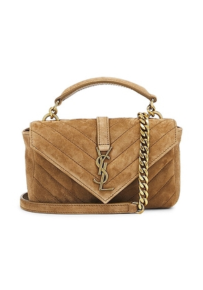 Saint Laurent Mini College Chain Bag in Gold Leaf - Tan. Size all.