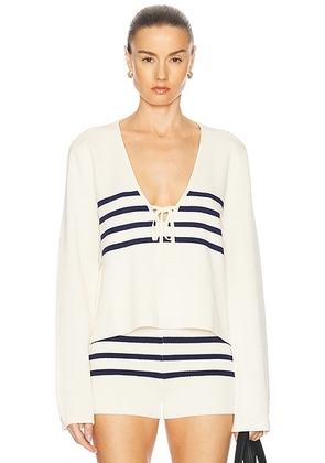 SEROYA Chrys Sweater in Eggshell & Navy - Cream. Size XL (also in ).