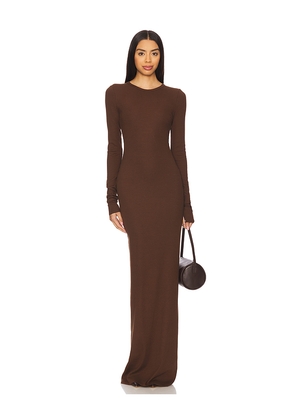 Eterne Long Sleeve Crewneck Maxi Dress in Chocolate. Size L. Also in S.