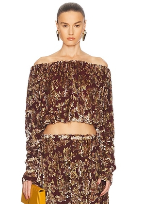 Saint Laurent Off The Shoulder Blouse in Bordeaux Vieux Rose - Wine. Size 36 (also in 34, 38).