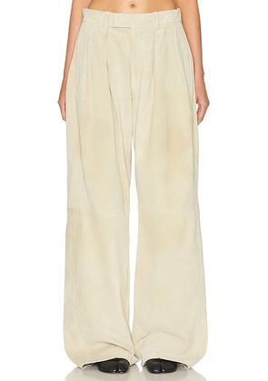 R13 Pleated Wide Leg Leather Pant in Stone - Cream. Size 27 (also in 26, 29).